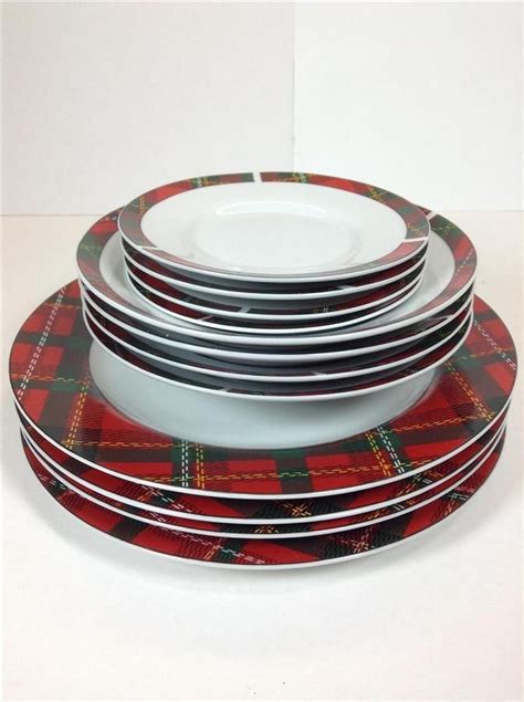 TARTAN PLAID Christmas Holiday Dinnerware by Gibson 12 piece | Holiday ...