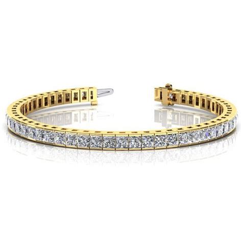 18K Yellow Gold Diamond Princess Cut Channel Tennis Bracelet(8.96ctw.)