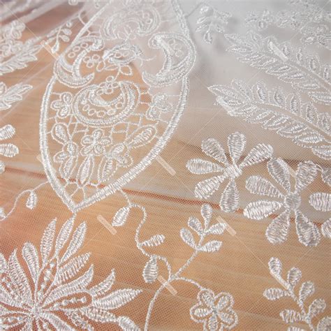 Elegant Floral Pattern Ivory Embroidery Bridal Lace OneYard