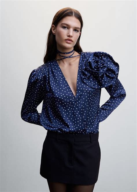 Satin Blouse With Flower Polka Dots Women Mango United Kingdom