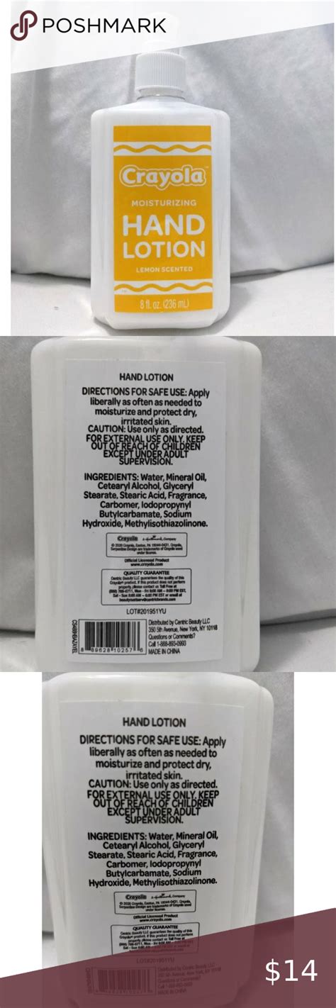 Crayola Hand Lotion 8 Fl Oz Lemon Scented Moisture Sodium Hydroxide