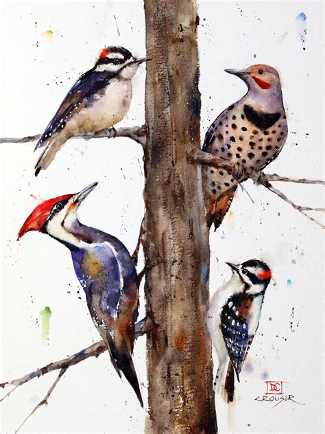 WOODPECKER Watercolor Print With Pileated Flicker Downy Etsy