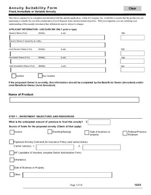 Fillable Online Annuity Suitability Form Fax Email Print Pdffiller