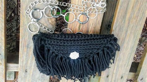 Fanny pack handmade bag crochet fanny pack black with fringes