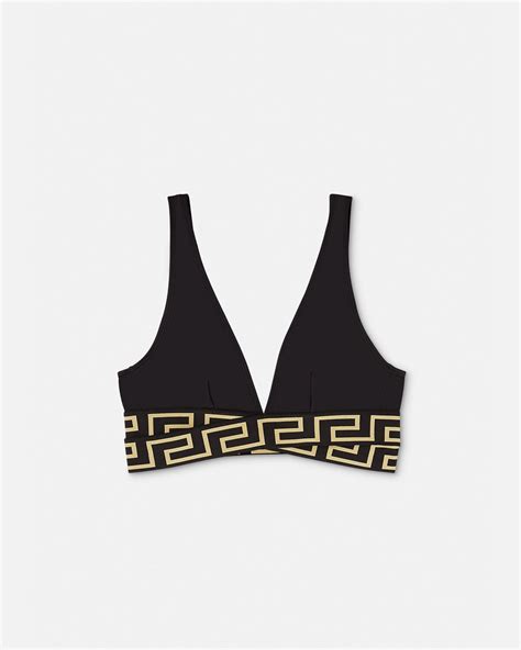 Buy Versace Greca Border Triangle Bikini Top Black At 50 Off