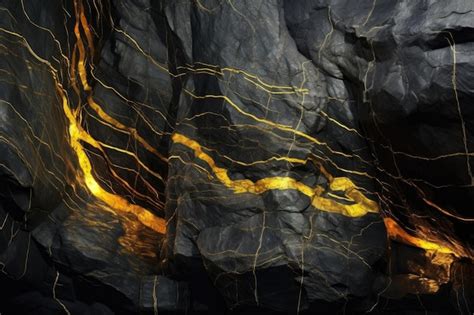 Premium AI Image | Glowing gold veins contrasting with dark rock walls