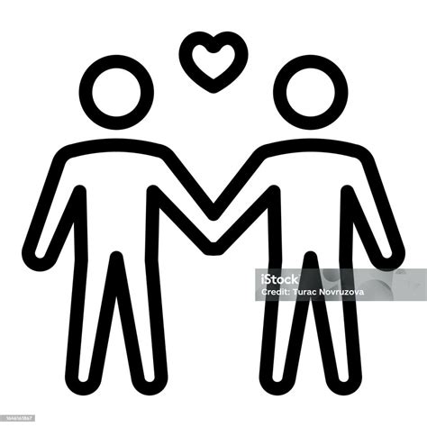 Gay Couple Line Icon Lgbt Concept Two Men With Heart Sign On White