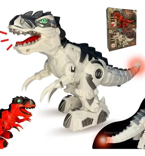 Dinossauro De Brinquedo T Rex Robo Anda Emite Som Luz Led