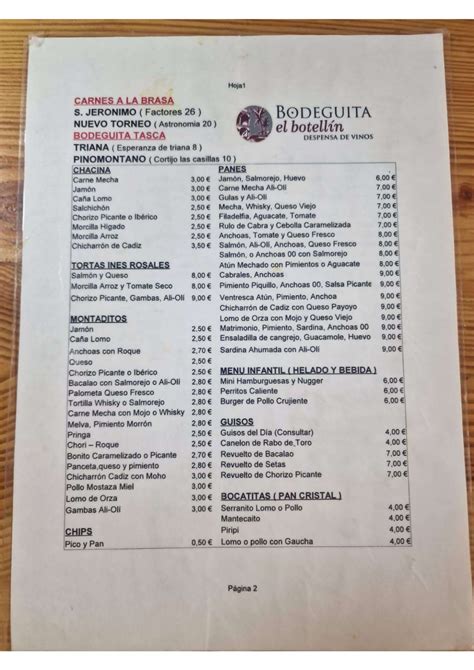 Carta Y Men Actualizados Bodeguita El Botellin Carnes A La