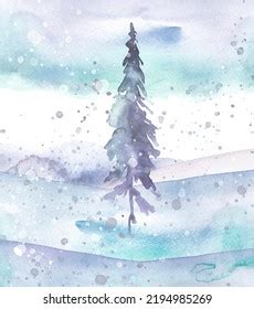 Watercolor Winter Forest Silhouette Trees Bushes Stock Illustration ...