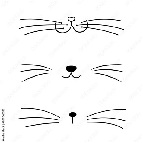 Set Of Vector Flat Cat Heart Nose Cute Cat Face Silhouette Icon