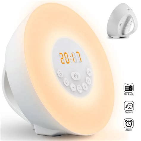 Alarm Clock Wake Up Light,7 Colors Bedside Wake Up Light FM Radio LED ...