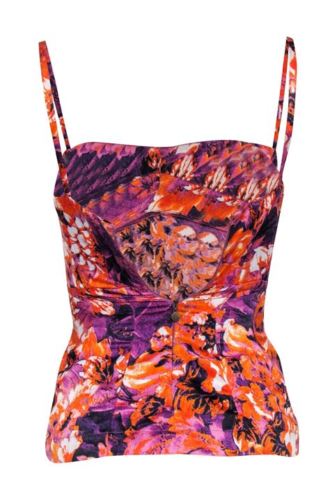 Just Cavalli Purple Orange Satin Floral Print Cami Sz Just