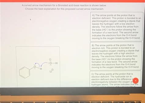 Solved A curved arrow mechanism for a Bronsted acid-base | Chegg.com