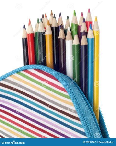 Pencil Case With Colorful Pencils Close Up Royalty Free Stock