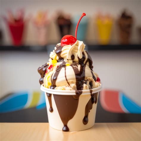 Premium Ai Image Colorful Ice Cream Sundae Delight In A Paper Cup Generative Ai