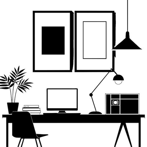 Premium Vector Workplace Design Illustration Graphic In Black And White