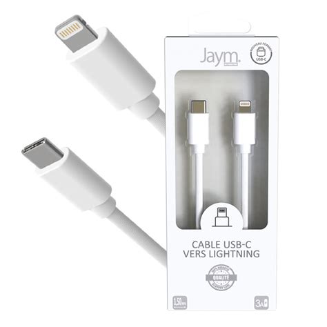 Cable Usb C Vers Lightning 1 5m 3a Blanc Jaym Cyber Planet