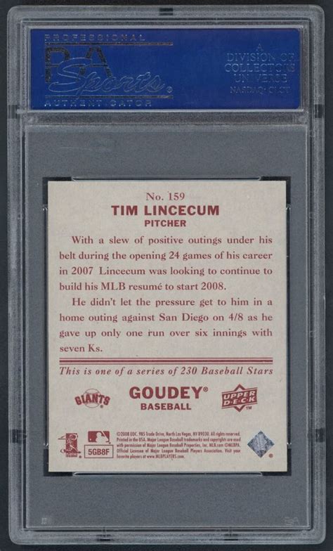 2008 Upper Deck Goudey Tim Lincecum PSA 10 GEM MINT Rookie Card Mini