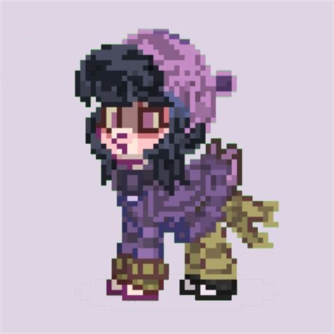 An Image Of A Pixel Art Style Character In Purple And Black Clothes