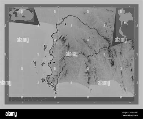 Chon Buri Province Of Thailand Grayscale Elevation Map With Lakes And