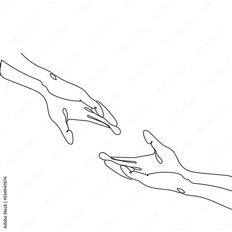 Continuous Line Drawing Of Two Hands Barely Touching One Another