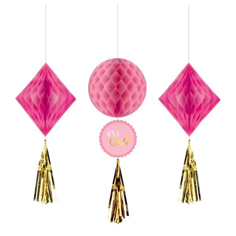 Its A Girl Honeycomb Decorations 3Pk The Party Warehouse