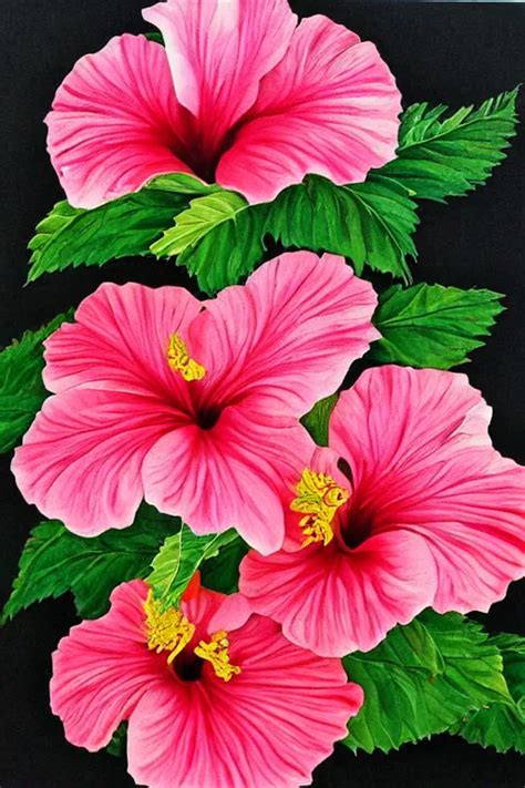 Hibiscus Rosa Sinensis Hand Painted Stable Diffusion Openart