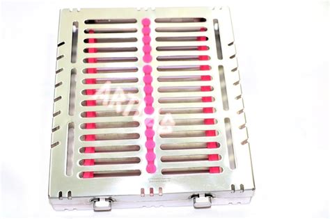 New German Dental Autoclave Sterilization Cassettes Rack Box For 15 Instruments Pink