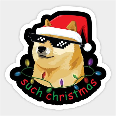 Funny Shiba Inu Doge Such Christmas Meme Dogecoin Santa Hat Sticker