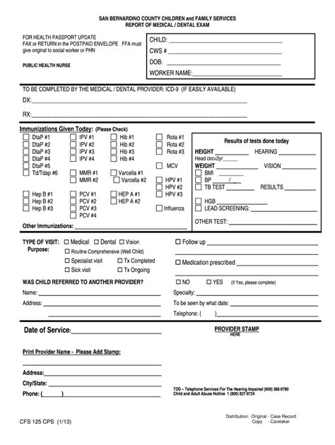 Fillable Online Dcs Cps Report Of Medical Dental Exam Fax