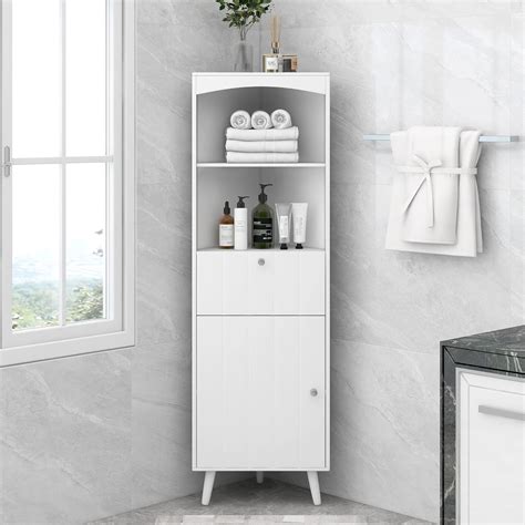 Amazon Merax White Corner Cabinet With Drawer And Door Tall