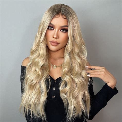 Long Wavy Light Ash Blonde Lace Front Synthetic Hair Wig LF101