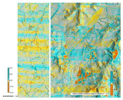 Difference Map Between Two Lidar Based DEMs Shows Artificial Banding Of