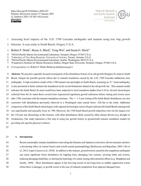 Assessing Local Impacts of the A.D. 1700 Cascadia Earthquake and ...