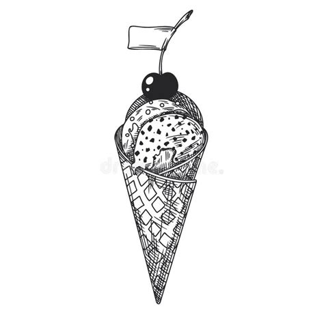 Sketch In A Waffle Cone Valentine`s Day Decoration Stock Illustration