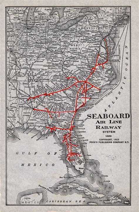 1923 Antique Seaboard Air Line Railway Map Vintage Seaboard Railroad