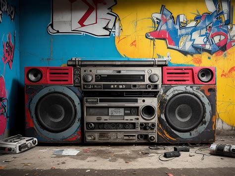 Premium Ai Image Retro Old Design Ghetto Blaster Boombox Radio Cassette Tape Recorder