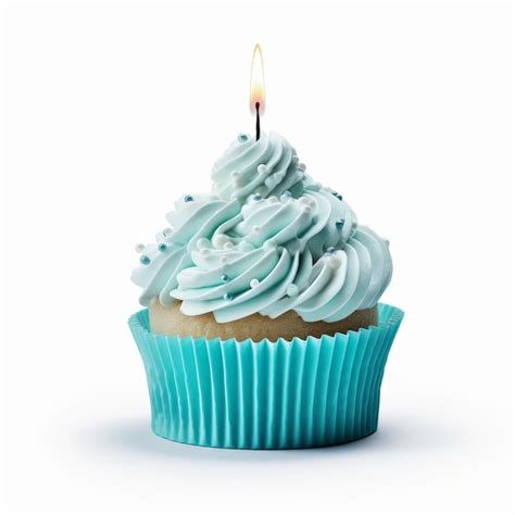 Premium Ai Image A Blue Cupcake With White Icing And Burnt Candle