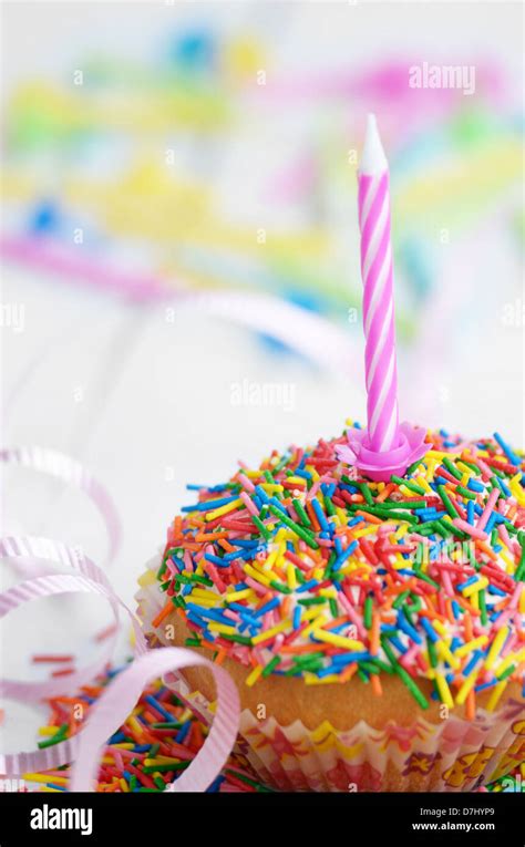 Birthday cupcake with candle Stock Photo - Alamy
