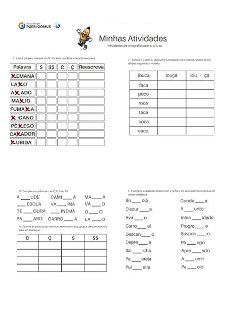 Palavras Com C Ç S Ss - Palavras com S, SS, C e Ç | PDF