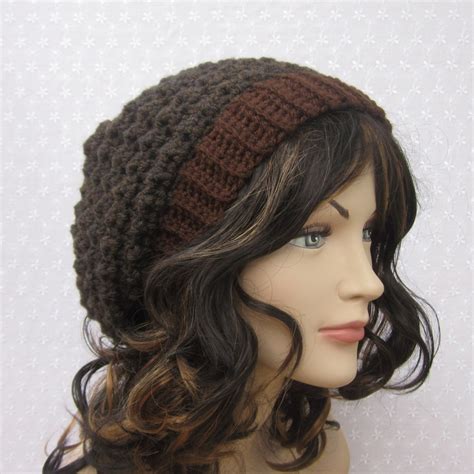 Brown Slouchy Crochet Hat Womens Slouch Beanie Oversized Etsy