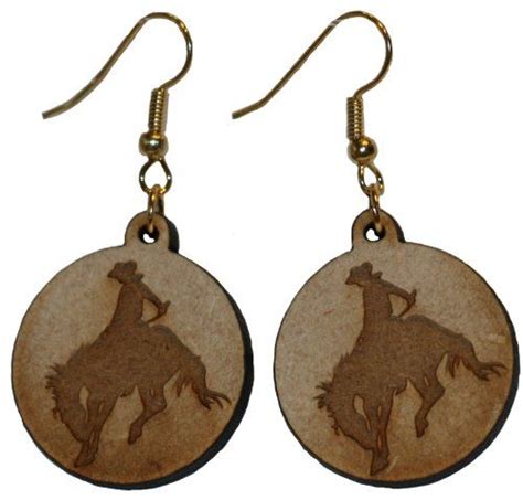 Bucking Horse With Rider Earrings With 1 Inch Wooden Beads