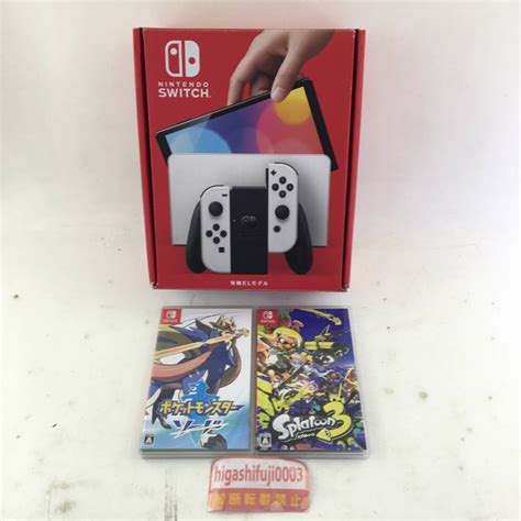 【やや傷や汚れあり】【1円～】nintendo Switch 有機elモデルheg 001＋ソフト2本 Splatoon3ポケット