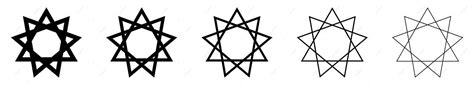 Set Of Linear Black Bahai Symbols An Iconic Religious Emblem Of The