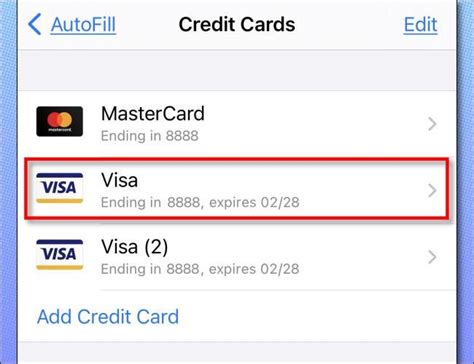 Ver los números de tarjetas de crédito guardadas en Safari en iPhone