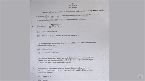 Wassce Core Mathematics Paper Compulsory Questions Youtube