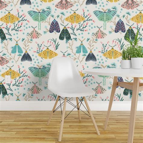 Pre Pasted Wallpaper 2ft Wide Moths Pastels Garden Pastel Butterflies Blush Insect Flowers