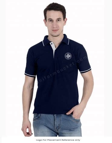 Buy Navy Polo Neck T Shirt With White Trims Unisex Online @ Best Prices ...