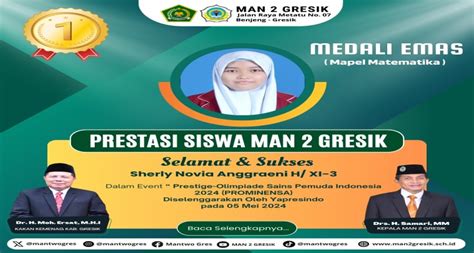 Sherly Novia Anggraeni Hermawan Dari MAN 2 Gresik Raih Medali Emas